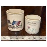 Antique French Advertising Pots with Decorative Motifs - Set of 2 Antique French Advertising Pots with Decorative Motifs - Set of 2