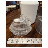 Vintage Enamelware Jug, Glass Rabbit Dish & Metal Container Set Vintage Enamelware Jug, Glass Rabbit Dish & Metal Container Set