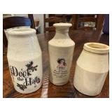 Set of 3 Vintage Stoneware Jugs: Decorative, French Chocolat, Plain Set of 3 Vintage Stoneware Jugs: Decorative, French Chocolat, Plain
