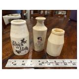 Set of 3 Vintage Stoneware Jugs: Decorative, French Chocolat, Plain Set of 3 Vintage Stoneware Jugs: Decorative, French Chocolat, Plain