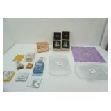 Velvet Zodiac Tea Cloth, Glasses in Wood Box, and Decor