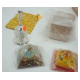 Velvet Zodiac Tea Cloth, Glasses in Wood Box, and Decor