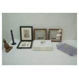 Decor Lot: Meditating Buddha, Stackable Letter Tray Set
