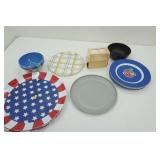 Hard Plastic Serving Trays, Plates, Bowls & Bamboo Condiment Holder