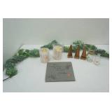 Stone Garden Sign, Artificial Ivy, Glass Jars, Wooden Nose Letter Clips, Glass Lamp Shades
