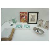 Decor Lot: Picture Frames, Silver Tones Bowl, Ceramic Tea Light Holders