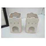 Decor Lot: Picture Frames, Silver Tones Bowl, Ceramic Tea Light Holders