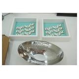 Decor Lot: Picture Frames, Silver Tones Bowl, Ceramic Tea Light Holders