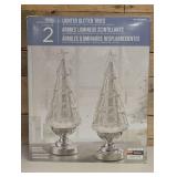 Pair of 2 Lighted 14" Glitter Trees White and Color Changing Snowglobe Christmas Pair of 2 Lighted 14" Glitter Trees White and Color Changing Snowglobe Christmas