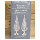 Pair of 2 Lighted 14" Glitter Trees White and Color Changing Snowglobe Christmas Pair of 2 Lighted 14" Glitter Trees White and Color Changing Snowglobe Christmas