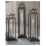 Evergreen Tower Lantern, LED Tapered Candle Set 3-Pack in Black with Remote Evergreen Tower Lantern, LED Tapered Candle Set 3-Pack in Black with Remote