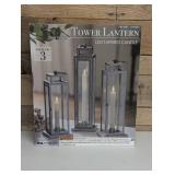Evergreen LED Tapered Candle All Steel Frame Tower Lantern - Silver - Pack of 3 Evergreen LED Tapered Candle All Steel Frame Tower Lantern - Silver - Pack of 3