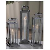 Evergreen LED Tapered Candle All Steel Frame Tower Lantern - Silver - Pack of 3 Evergreen LED Tapered Candle All Steel Frame Tower Lantern - Silver - Pack of 3
