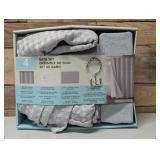 4-piece Bath Set - Textured Curtain, Frosted Liner, Terry Bath Mat, 12 Rust Free Hooks 4-piece Bath Set - Textured Curtain, Frosted Liner, Terry Bath Mat, 12 Rust Free Hooks