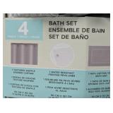 4-piece Bath Set - Textured Curtain, Frosted Liner, Terry Bath Mat, 12 Rust Free Hooks 4-piece Bath Set - Textured Curtain, Frosted Liner, Terry Bath Mat, 12 Rust Free Hooks