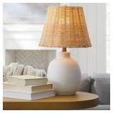 18.5"x11" Ceramic Table Lamp with Rattan Shade White - Threshold™ designed with Studio McGee: Nightstand Wicker Lighting 18.5"x11" Ceramic Table Lamp with Rattan Shade White - Threshold™ designed with Studio McGee: Nightstand Wicker Lighting