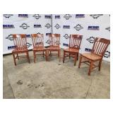 Set of 5 Wooden Slat-Back Dining Chairs