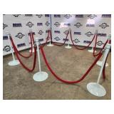 Set of 8 White Crowd Control Stanchions with Red Velvet Ropes