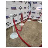 Set of 8 White Crowd Control Stanchions with Red Velvet Ropes