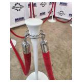 Set of 8 White Crowd Control Stanchions with Red Velvet Ropes