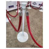 Set of 8 White Crowd Control Stanchions with Red Velvet Ropes