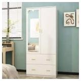 White Armoire with a Mirror 2-Drawers and 5-Shelves 31.5 in. L x 16.4 in. W x 72.0 in. H    Customer  Returns See Pictures White Armoire with a Mirror 2-Drawers and 5-Shelves 31.5 in. L x 16.4 in. W x 72.0 in. H    Customer  Returns See Pictures
