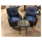 Outdoor Wicker Chairs with Blue Cushions and Table Customer Returns See Pictures Outdoor Wicker Chairs with Blue Cushions and Table Customer Returns See Pictures