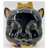 Vintage Black Cat Ceramic Cookie Jar with Bow Lid