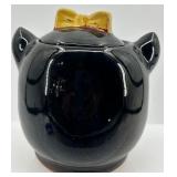 Vintage Black Cat Ceramic Cookie Jar with Bow Lid