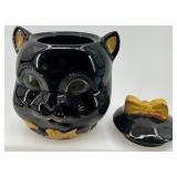 Vintage Black Cat Ceramic Cookie Jar with Bow Lid