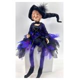 Shelf sitting Halloween Witch Doll with Black Pumpkins Decor Set