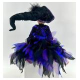Shelf sitting Halloween Witch Doll with Black Pumpkins Decor Set