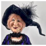Shelf sitting Halloween Witch Doll with Black Pumpkins Decor Set