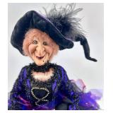 Shelf sitting Halloween Witch Doll with Black Pumpkins Decor Set