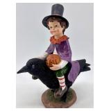Halloween Figurine of Child on Crow and Black Cat Candy Container