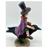 Halloween Figurine of Child on Crow and Black Cat Candy Container