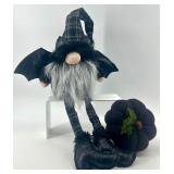 Halloween Bat Wing Gnome Plush with Felted Black Pumpkin