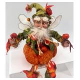 Fall Decor Set: Fairy Figurine, Yarn Pumpkin, and Leaf Embellished Picture Frame