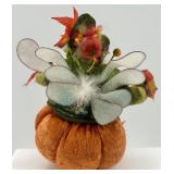 Fall Decor Set: Fairy Figurine, Yarn Pumpkin, and Leaf Embellished Picture Frame
