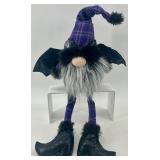 Halloween Gnome with Bat Wings and Plaid Pumpkin Decor Set