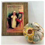Framed Vintage-Style Wall Art and Fabric Pumpkin
