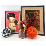 Collection with Framed Prints, Fabric Pumpkins, and Vase Filler