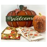 Fall Pumpkin Welcome Decor Set with Signs, Towels, and Table Runner