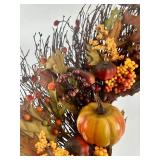 Fall Harvest Wreath with Pumpkins, Berries, Leaves, and Black Birds