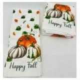6 Fall Pumpkin Kitchen Towels with 4 Pumpkin Napkin Rings and Faux Fall Decor