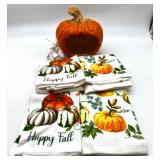 Lighted Pumpkin Decor and Set of 4 NEW Fall Themed Kitchen Towels