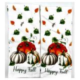 Lighted Pumpkin Decor and Set of 4 NEW Fall Themed Kitchen Towels