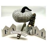 Fall Decor Set with Plaid Pumpkin, Gnome, 