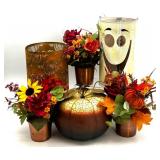 Fall and Halloween Metal Decor Collection with Floral Arrangements