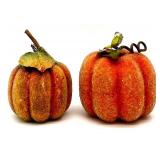 Fall Decor Lot with Pumpkins, LED Candle, Ruffled Garland, and Plaid Tray